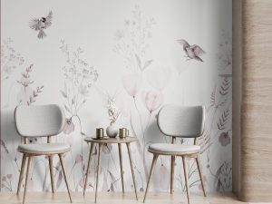 Фотошпалери Пташки над рожевими квітами