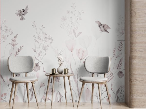 Фотошпалери Пташки над рожевими квітами
