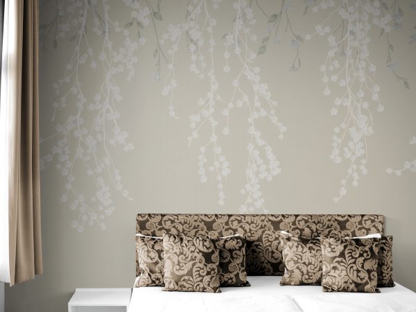 Фотошпалери Біла сакура на бежевому фоні