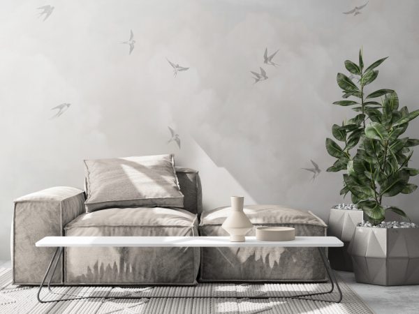 Фотошпалери Сірі ластівки у хмарах