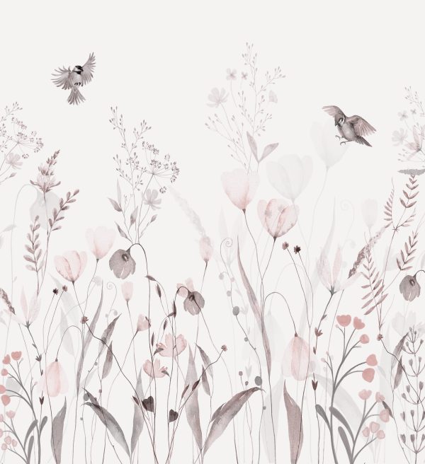 Фотошпалери Пташки над рожевими квітами