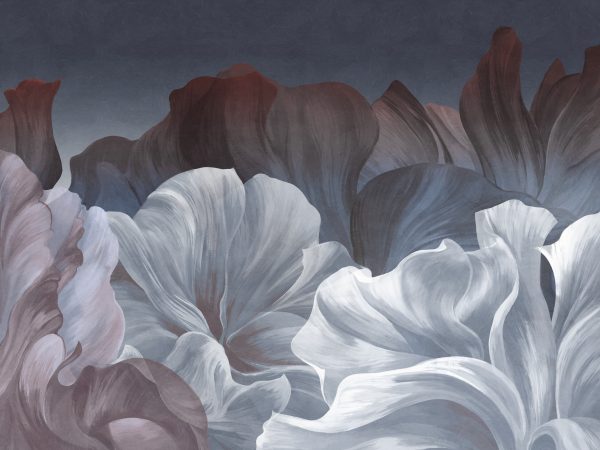 Фотошпалери Пелюстки у сіро-синіх та бордовіх тонах