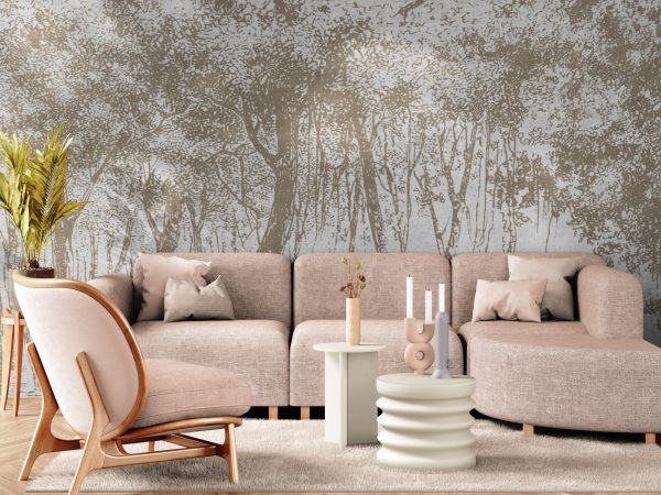 Фотошпалери Намальованний бежевий ліс