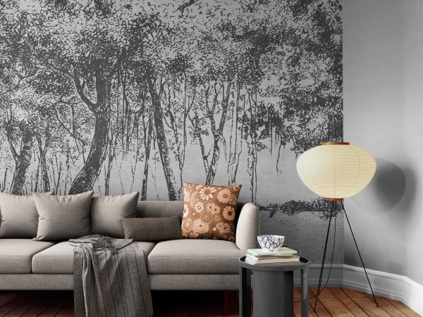 Фотошпалери Намальованний чорний ліс