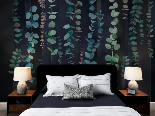 Фотошпалери Смарагдовий та синій евкаліпт на темному фоні