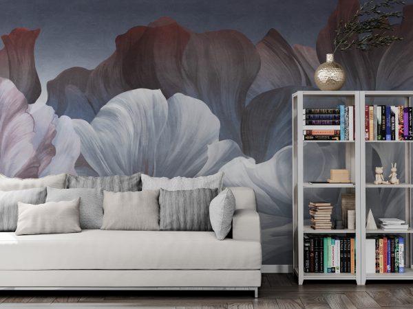 Фотошпалери Пелюстки у сіро-синіх та бордовіх тонах