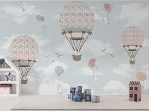 Фотошпалери в дитячу Повітряні кулі і зайчики